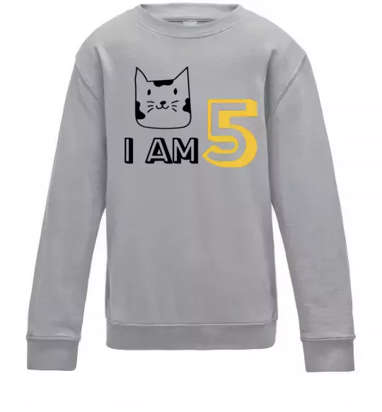 Дитячий світшот I am 5 cat Сірий меланж фото