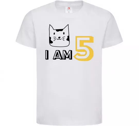 Детская футболка I am 5 cat Белый фото