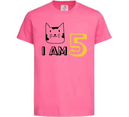 Детская футболка I am 5 cat Ярко-розовый фото