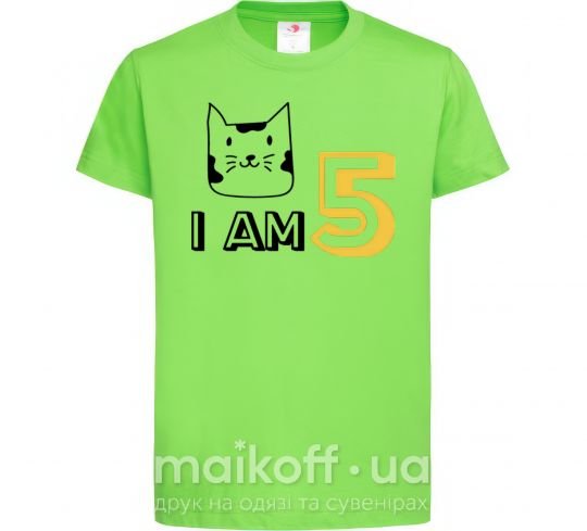 Детская футболка I am 5 cat Лаймовый фото