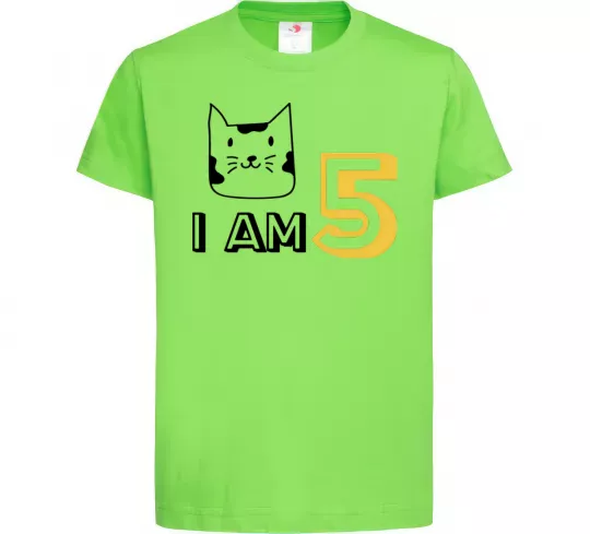 Детская футболка I am 5 cat Лаймовый фото