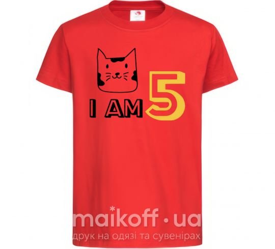 Детская футболка I am 5 cat Красный фото