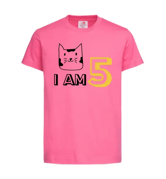 Детская футболка I am 5 cat Ярко-розовый фото