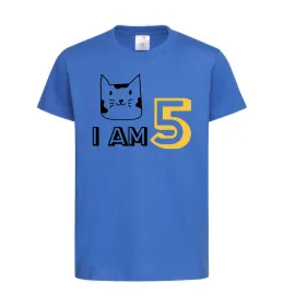 Дитяча футболка I am 5 cat Яскраво-синій фото