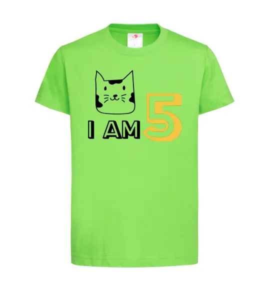 Детская футболка I am 5 cat Лаймовый фото