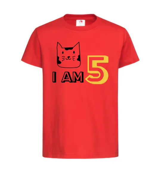 Детская футболка I am 5 cat Красный фото