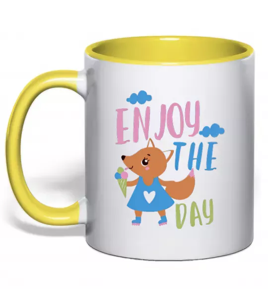 Чашка з кольоровою ручкою Enjoy the day Сонячно жовтий фото