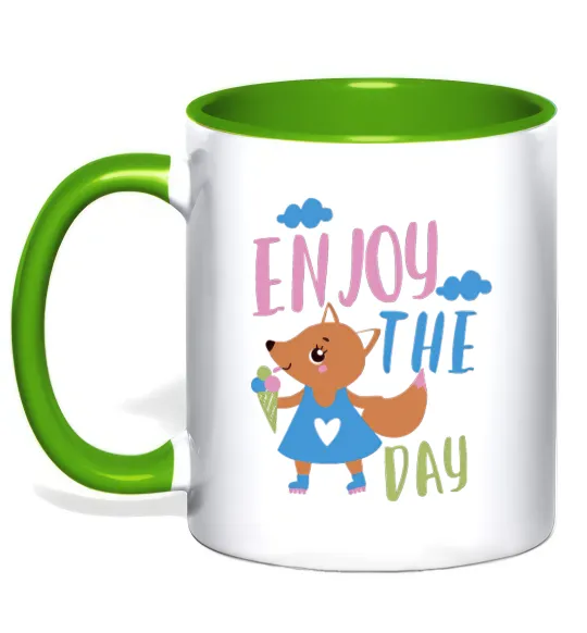 Чашка з кольоровою ручкою Enjoy the day Лаймовий фото