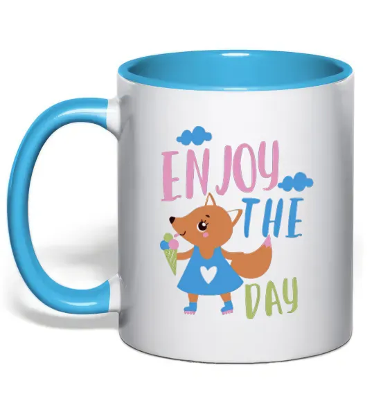 Чашка з кольоровою ручкою Enjoy the day Блакитний фото