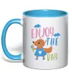 Чашка з кольоровою ручкою Enjoy the day Блакитний фото