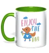 Чашка з кольоровою ручкою Enjoy the day Зелений фото