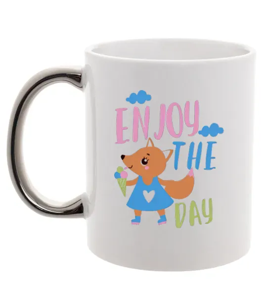Чашка з кольоровою ручкою Enjoy the day Срібло фото