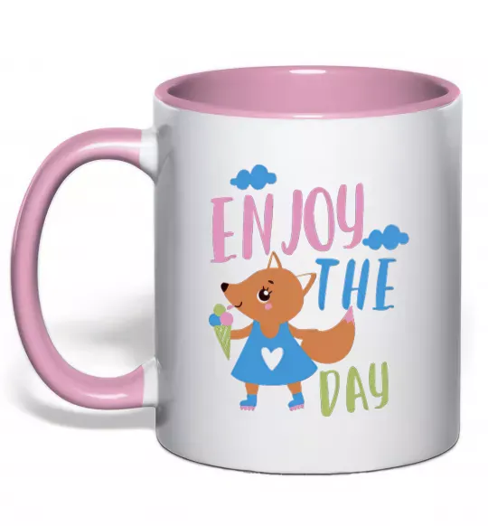 Чашка з кольоровою ручкою Enjoy the day Ніжно рожевий фото