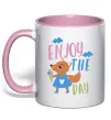 Чашка з кольоровою ручкою Enjoy the day Ніжно рожевий фото