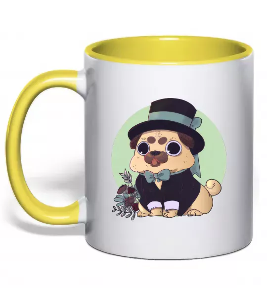 Чашка з кольоровою ручкою Pug jentelman Сонячно жовтий фото