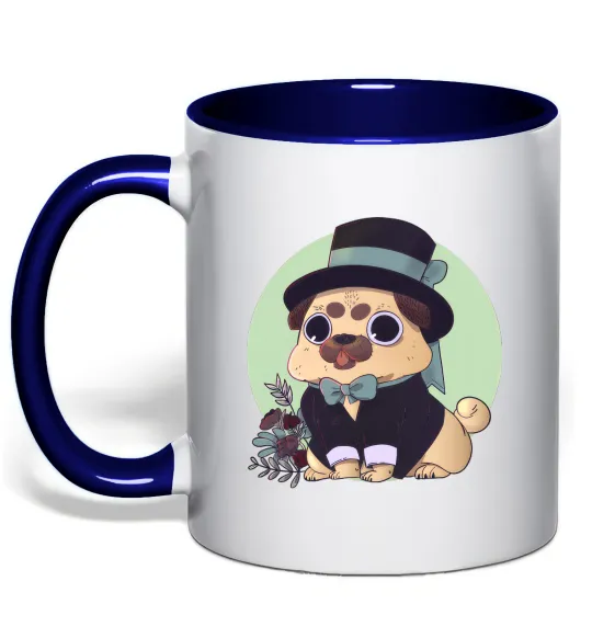 Чашка з кольоровою ручкою Pug jentelman Глибокий темно-синій фото