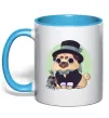 Чашка з кольоровою ручкою Pug jentelman Блакитний Чашка з кольоровою ручкою Pug jentelman Блакитний фото