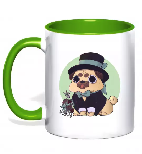 Чашка з кольоровою ручкою Pug jentelman Зелений фото