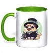Чашка з кольоровою ручкою Pug jentelman Зелений Чашка з кольоровою ручкою Pug jentelman Зелений фото