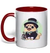 Чашка з кольоровою ручкою Pug jentelman Червоний Чашка з кольоровою ручкою Pug jentelman Червоний фото