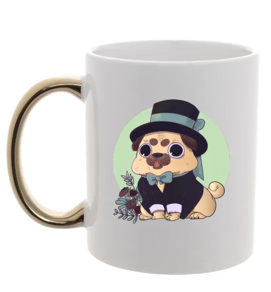 Чашка з кольоровою ручкою Pug jentelman Золото фото