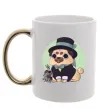 Чашка з кольоровою ручкою Pug jentelman Золото Чашка з кольоровою ручкою Pug jentelman Золото фото