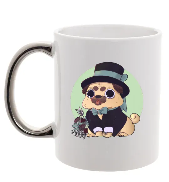 Чашка з кольоровою ручкою Pug jentelman Срібло фото