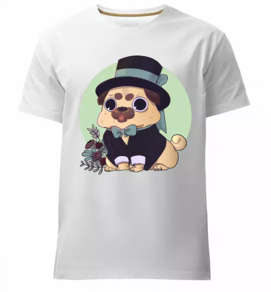 Мужская премиум футболка Pug jentelman Белый фото