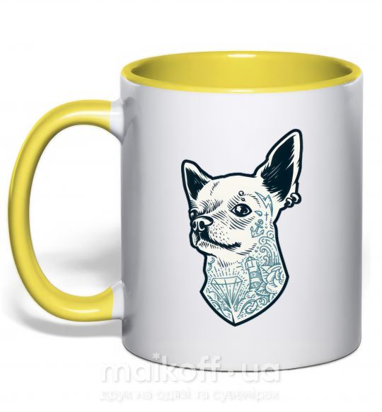 Чашка с цветной ручкой The dog Солнечно желтый фото