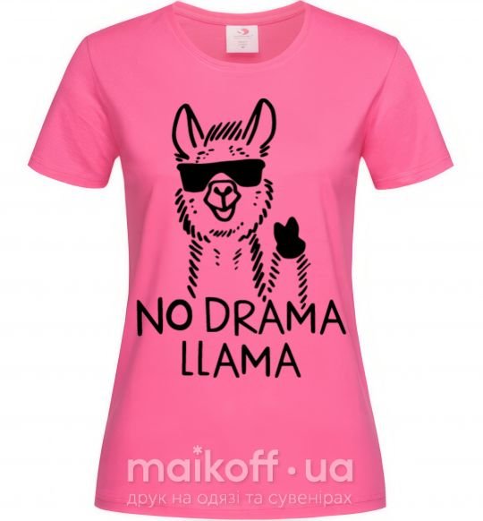 Жіноча футболка No drama llama Яскраво-рожевий фото