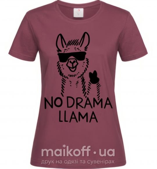 Жіноча футболка No drama llama Бордовий фото
