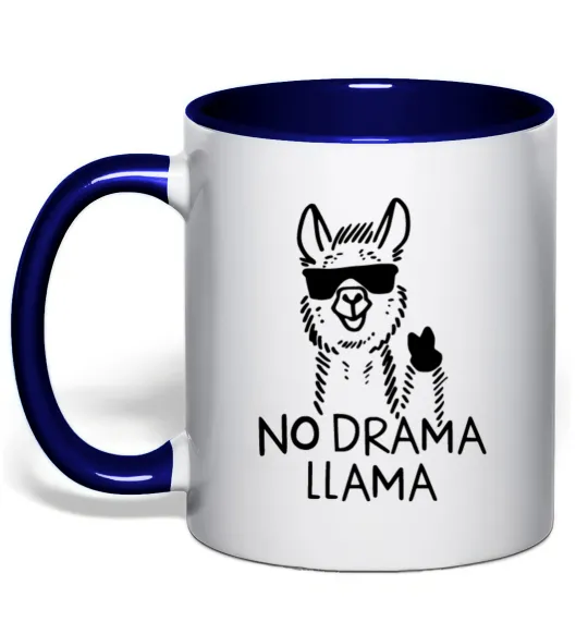 Чашка з кольоровою ручкою No drama llama Глибокий темно-синій фото