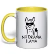 Чашка з кольоровою ручкою No drama llama Лимонний фото