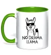 Чашка з кольоровою ручкою No drama llama Лаймовий фото