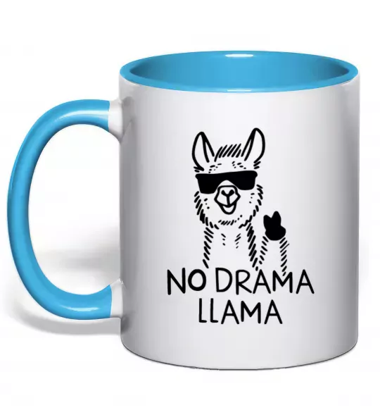Чашка з кольоровою ручкою No drama llama Блакитний фото