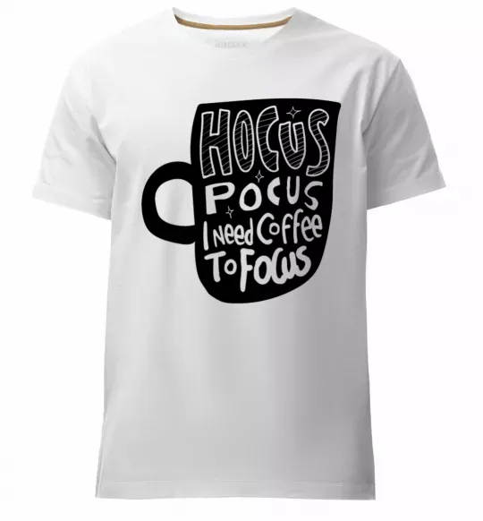 Чоловіча преміум футболка Hocus Pocus i need coffee to focus Білий фото