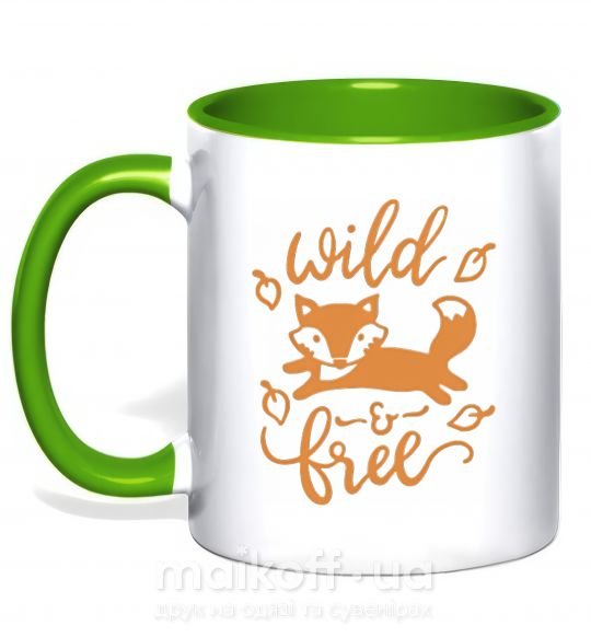 Чашка з кольоровою ручкою Wild free fox Зелений фото