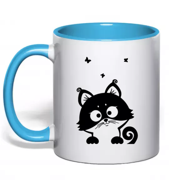 Чашка с цветной ручкой Kitten Голубой фото