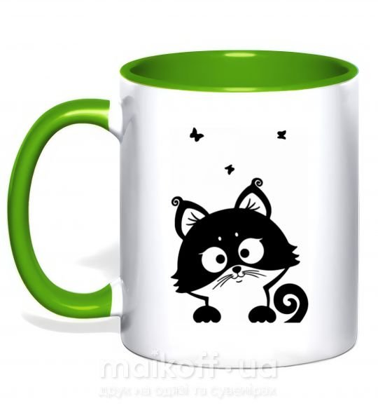 Чашка з кольоровою ручкою Kitten Зелений фото