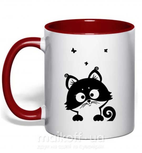 Чашка з кольоровою ручкою Kitten Червоний фото