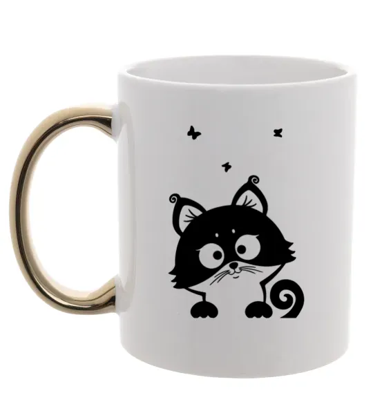 Чашка с цветной ручкой Kitten Золото фото