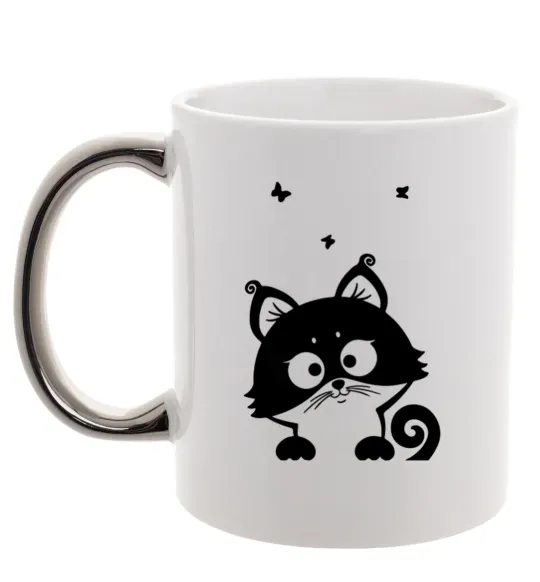 Чашка с цветной ручкой Kitten Серебро фото