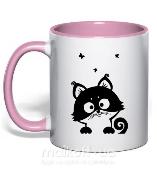 Чашка з кольоровою ручкою Kitten Ніжно рожевий фото