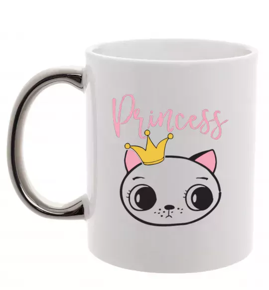 Чашка с цветной ручкой Kitten princess Серебро фото