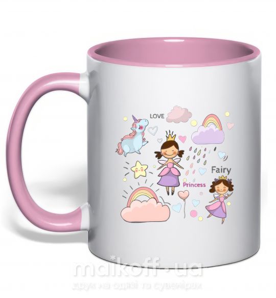 Чашка з кольоровою ручкою Cute princesses Ніжно рожевий фото