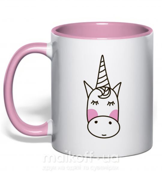 Чашка з кольоровою ручкою Милый единорог лицо Ніжно рожевий фото