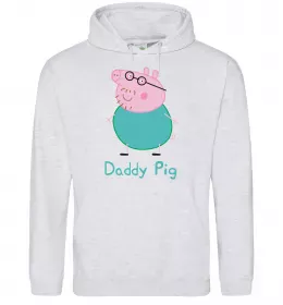 Мужская толстовка (худи) Папа Свин Серый меланж фото