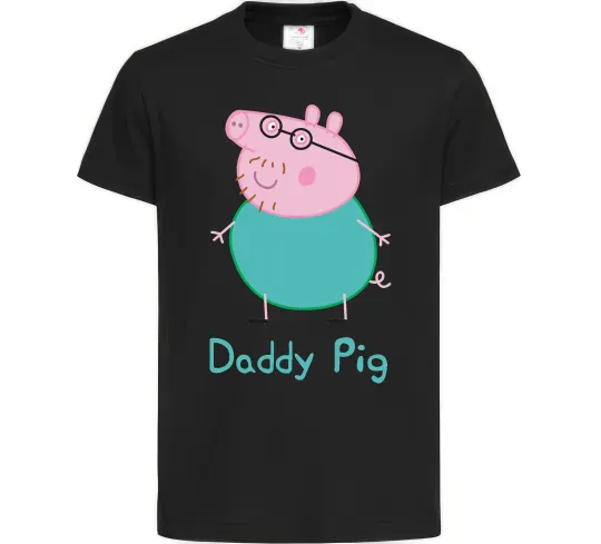 Детская футболка Папа Свин Черный фото