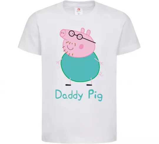 Детская футболка Папа Свин Белый фото