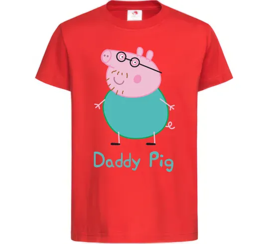 Детская футболка Папа Свин Красный фото